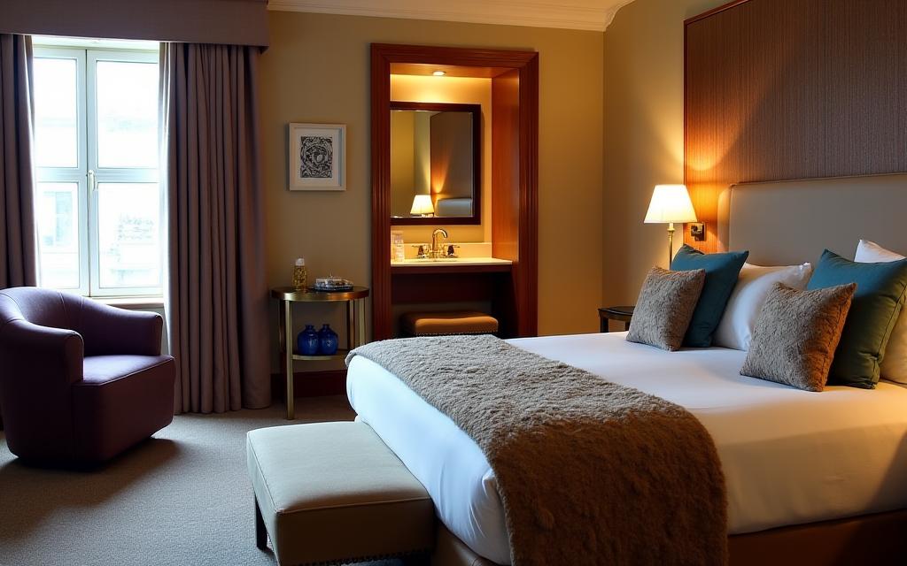 A well-appointed Deluxe Double Room with bespoke furnishings.