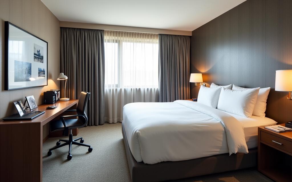 An elegantly furnished Executive King Room with a comfortable work desk.