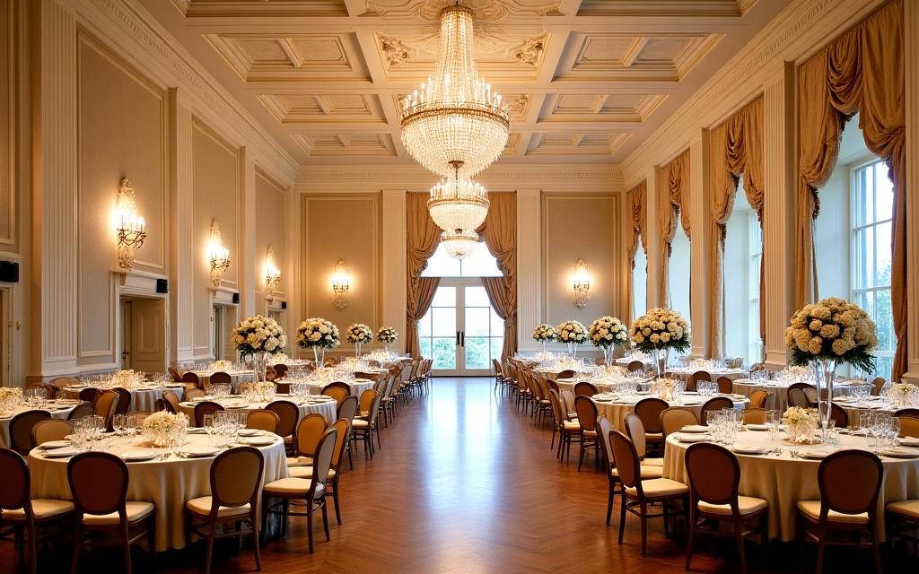The Grand Ballroom, elegantly set up for a large event or wedding.