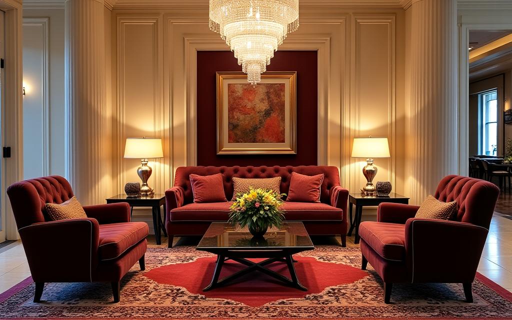 A beautifully decorated hotel lobby with plush seating and elegant lighting.